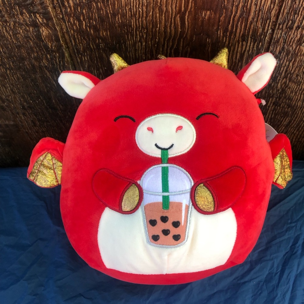 Squishmallows 12-Inch Baiden the Red Dragon with Boba Drink
